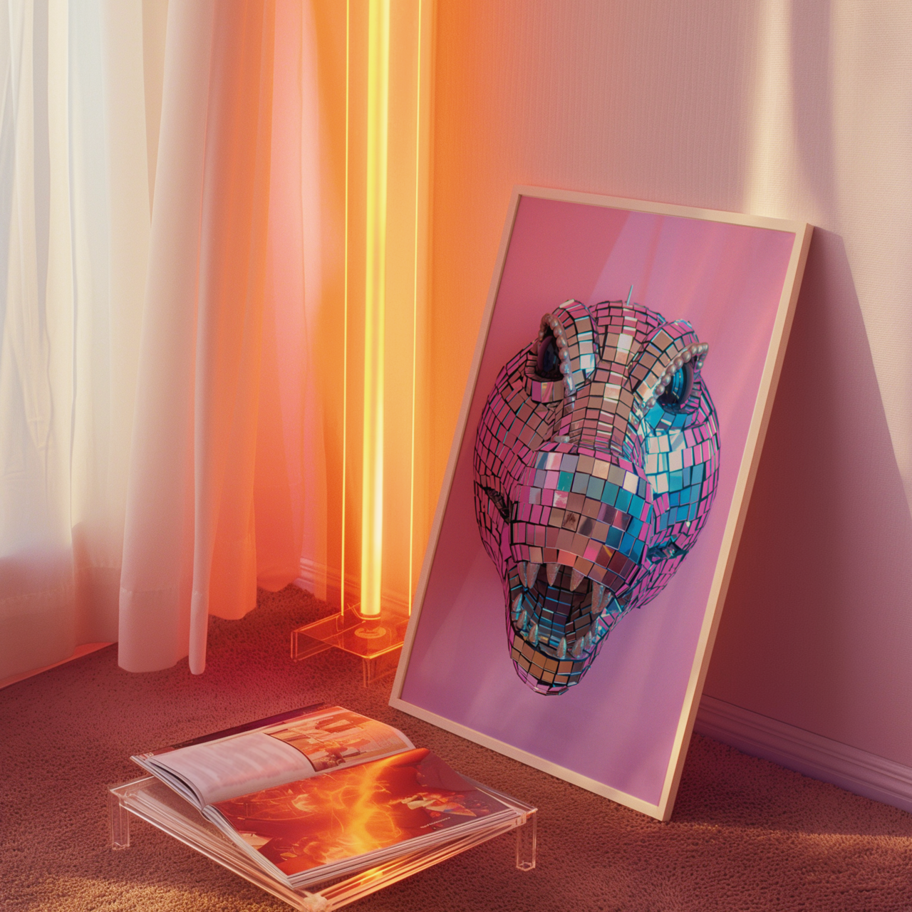 Disco Ball Crocodile Sculpture Artwork Poster