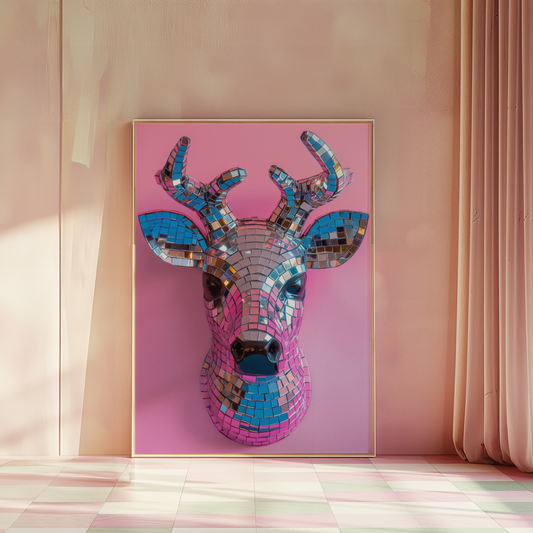 Disco Ball Deer Sculpture Artwork Poster