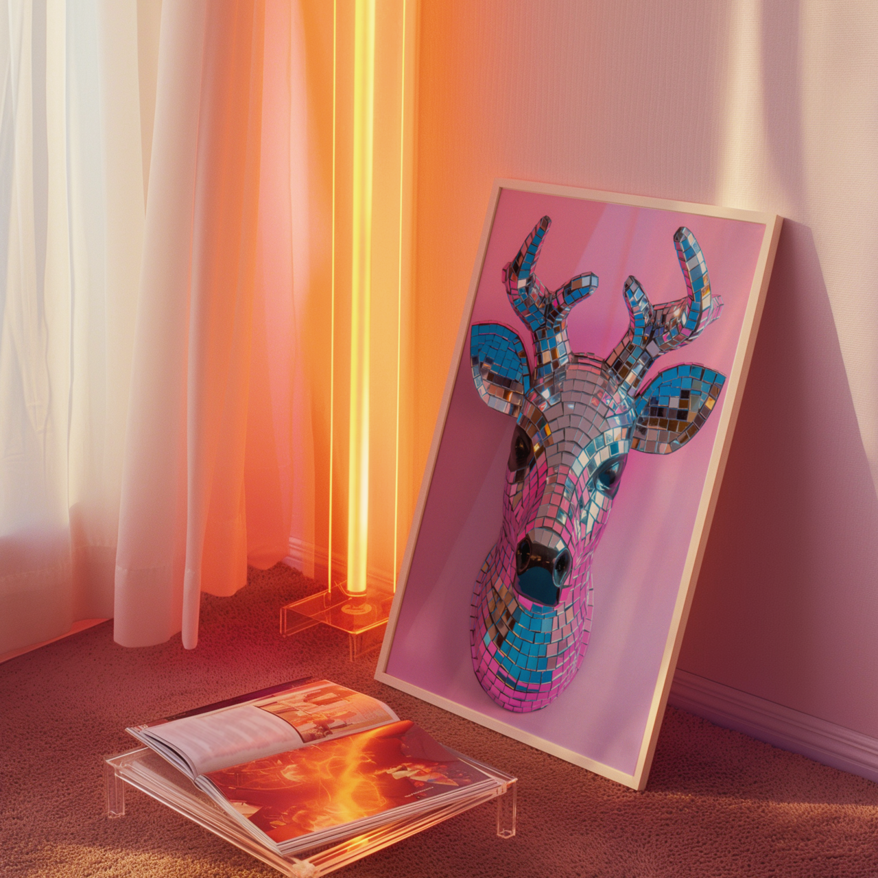 Disco Ball Deer Sculpture Artwork Poster