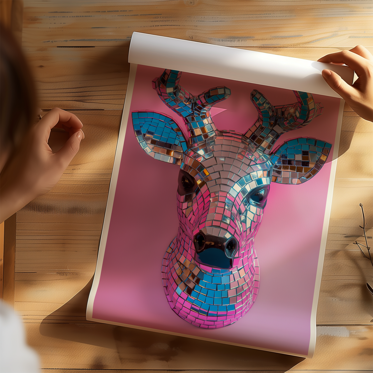 Disco Ball Deer Sculpture Artwork Poster