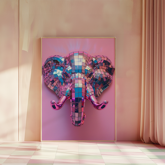 Disco Ball Elephant Sculpture Artwork Poster