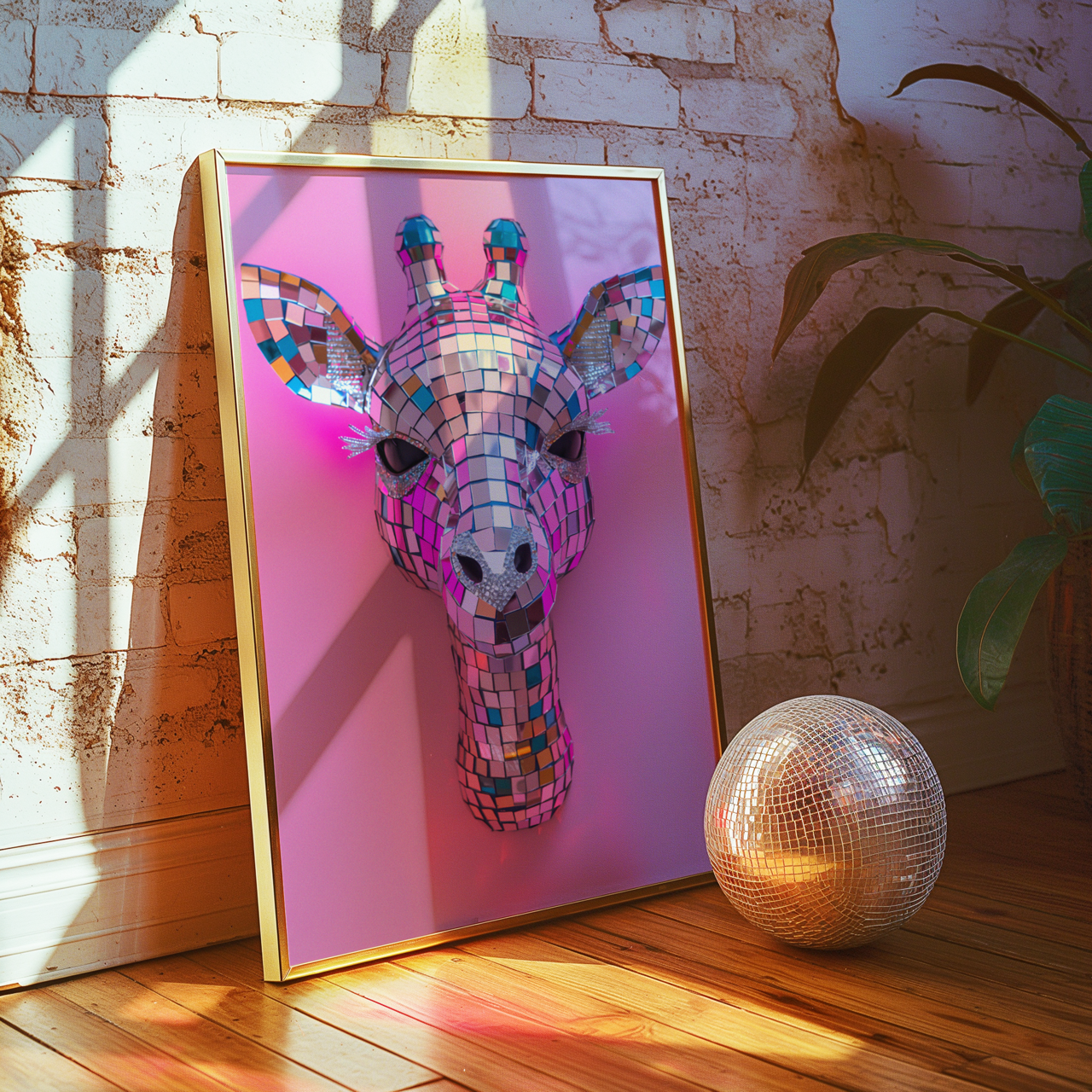 Disco Ball Giraffe Sculpture Artwork Poster