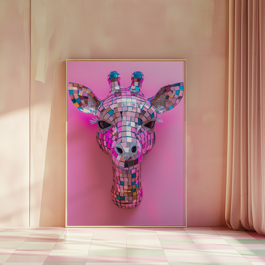 Disco Ball Giraffe Sculpture Artwork Poster