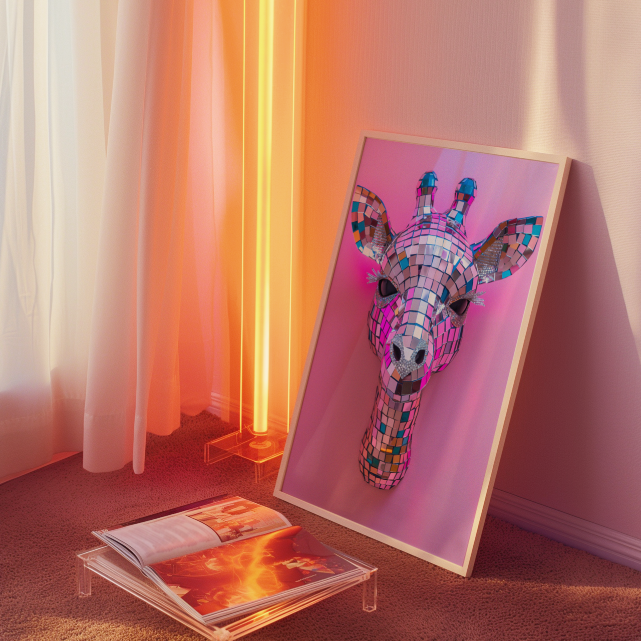 Disco Ball Giraffe Sculpture Artwork Poster