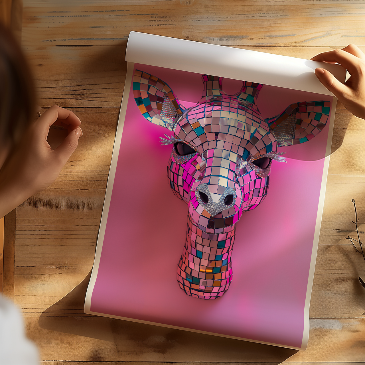 Disco Ball Giraffe Sculpture Artwork Poster