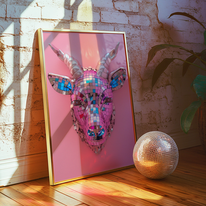 Disco Ball Goat Sculpture Artwork Poster