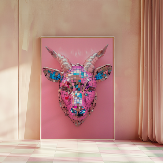 Disco Ball Goat Sculpture Artwork Poster