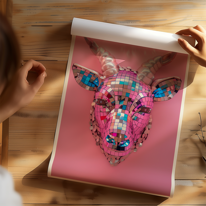 Disco Ball Goat Sculpture Artwork Poster