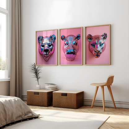 Disco Ball Hippo Sculpture Artwork Poster