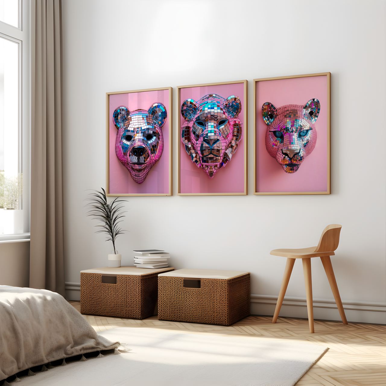 Disco Ball Lion Sculpture Artwork Poster