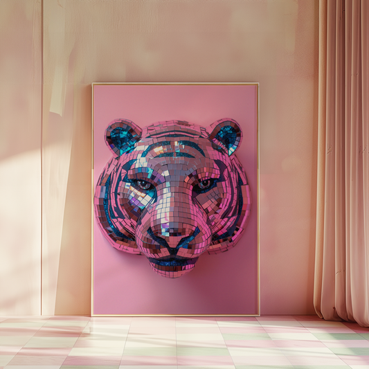 Disco Ball Tiger Sculpture Artwork Poster