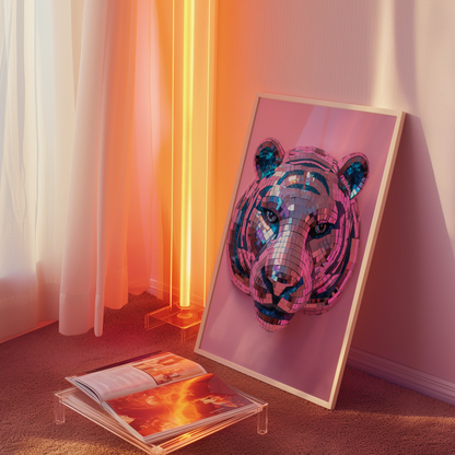 Disco Ball Tiger Sculpture Artwork Poster