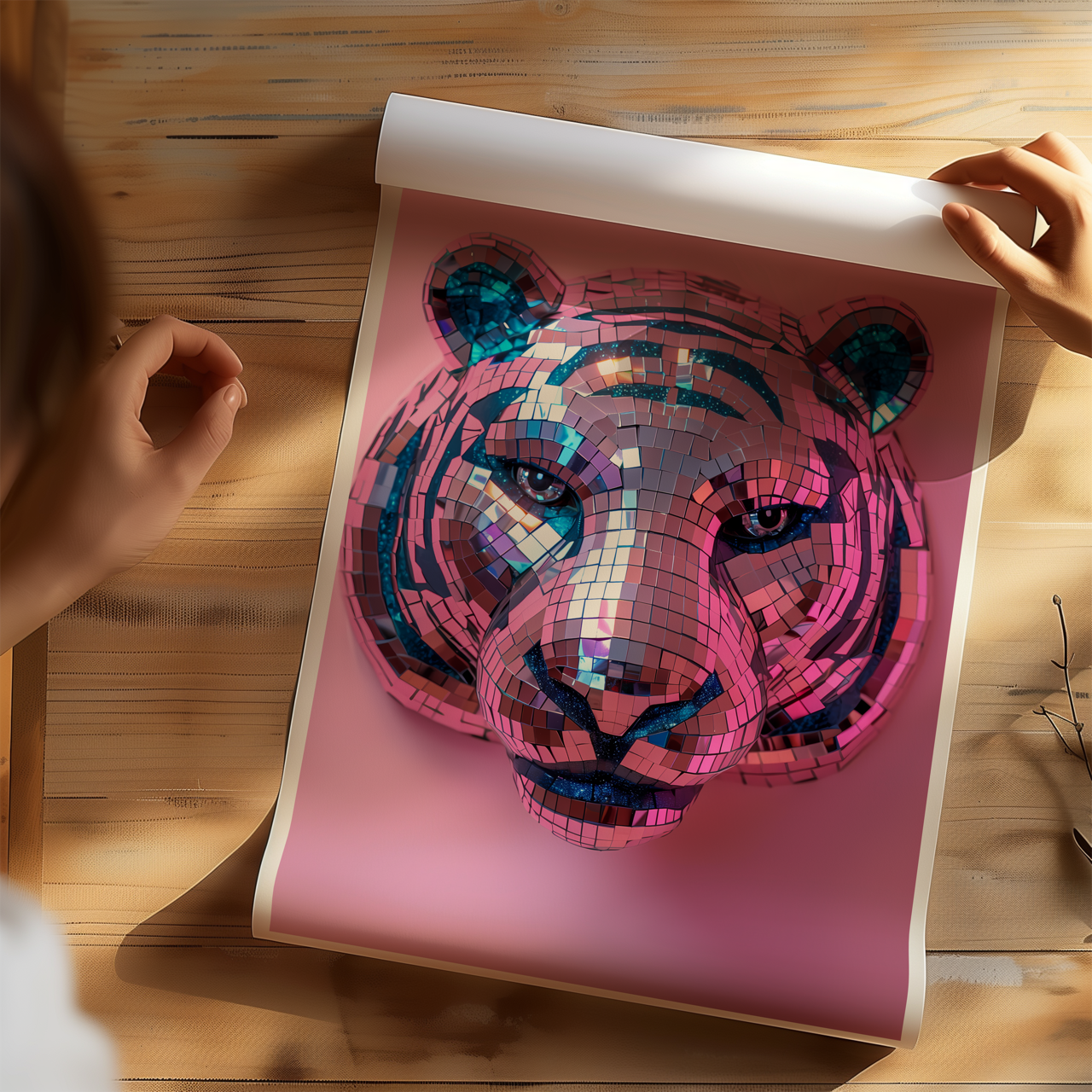 Disco Ball Tiger Sculpture Artwork Poster