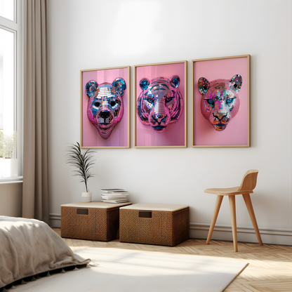 Disco Ball Tiger Sculpture Artwork Poster