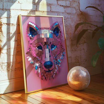 Disco Ball Wolf Sculpture Artwork Poster