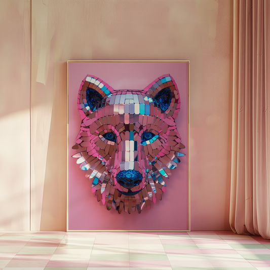 Disco Ball Wolf Sculpture Artwork Poster