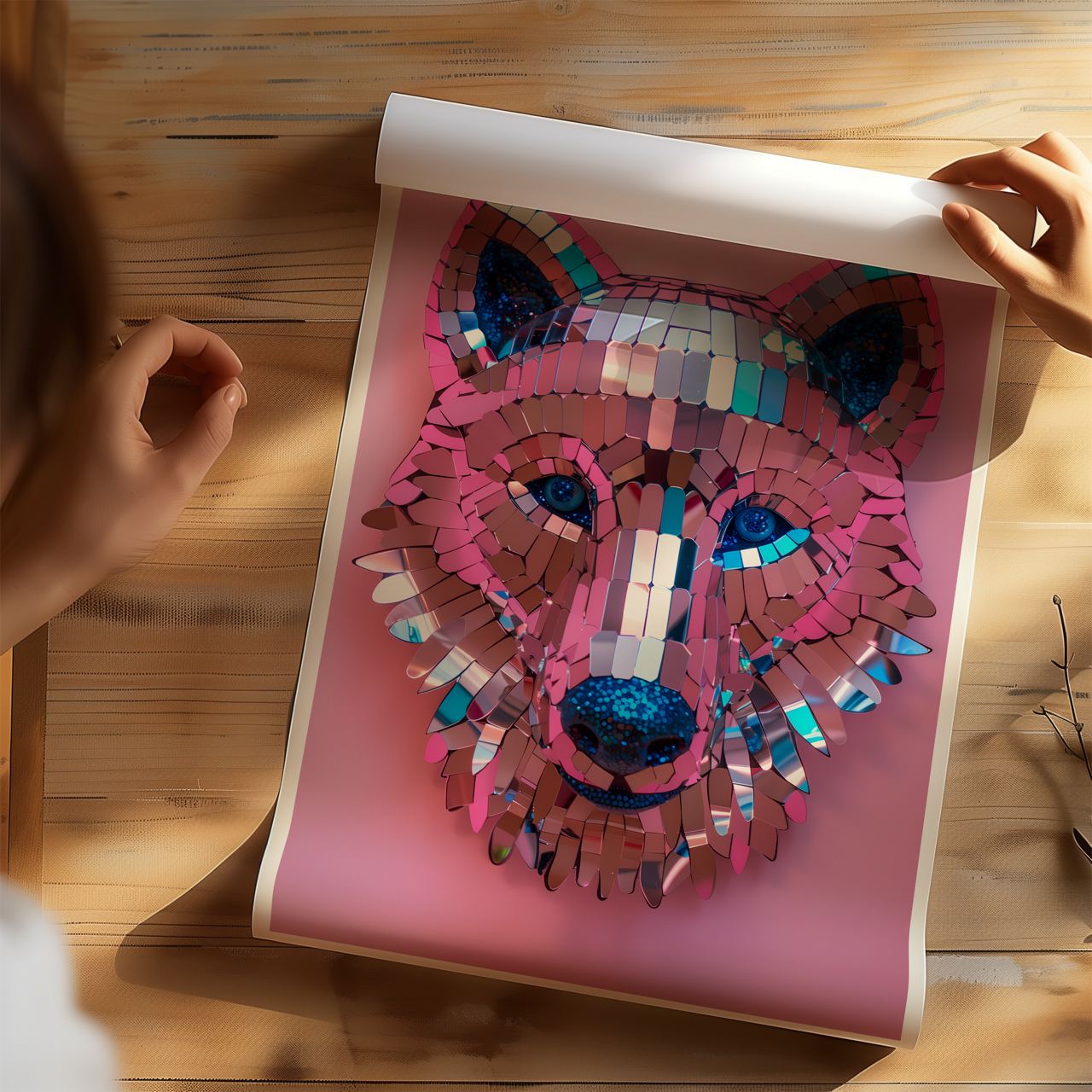 Disco Ball Wolf Sculpture Artwork Poster