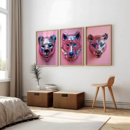 Disco Ball Wolf Sculpture Artwork Poster