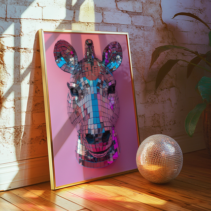 Disco Ball Zebra Sculpture Artwork Poster