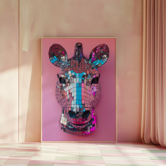 Disco Ball Zebra Sculpture Artwork Poster