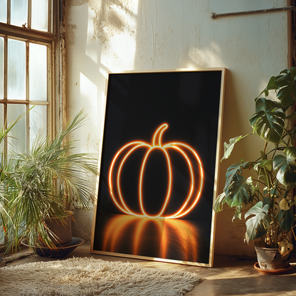 Neon Style Pumpkin Halloween Poster