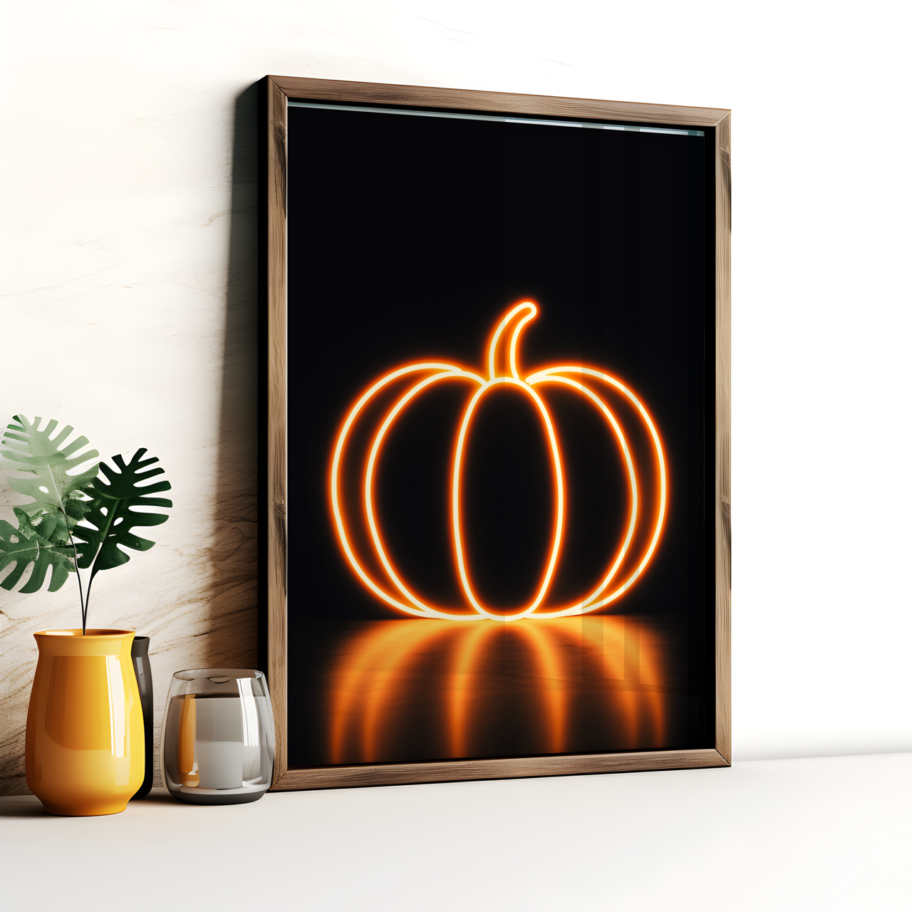 Neon Style Pumpkin Halloween Poster