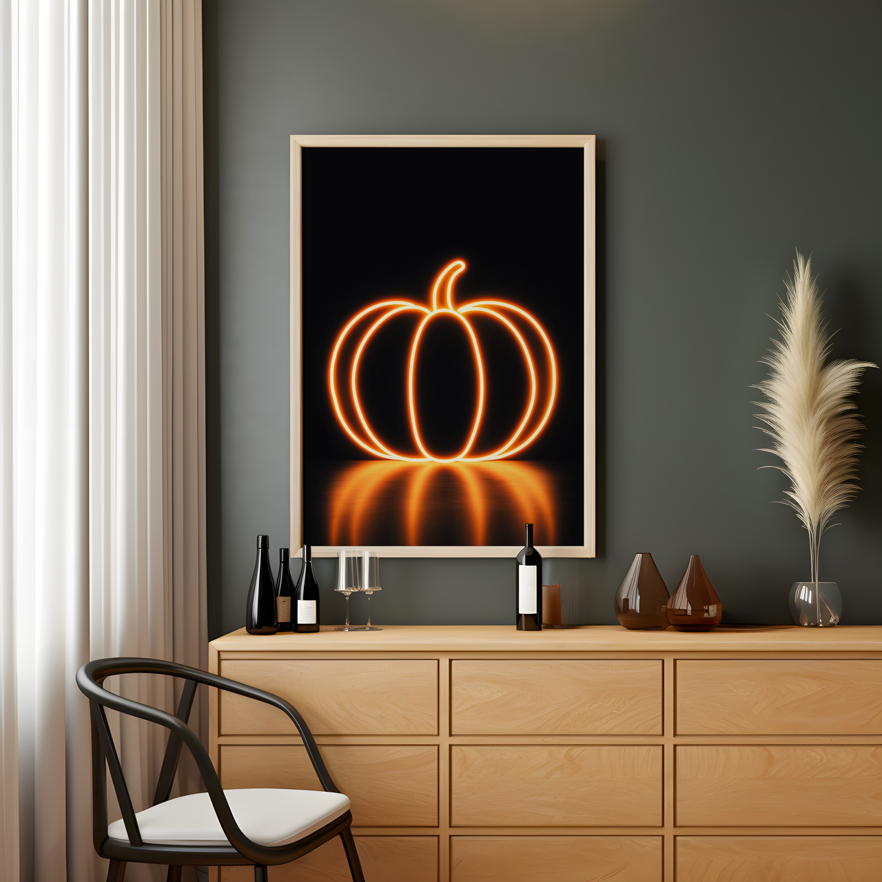 Neon Style Pumpkin Halloween Poster