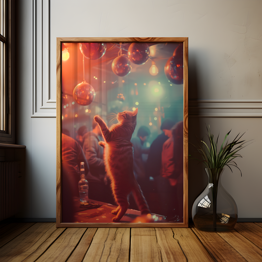 Dancing Cat Disco Ball Poster