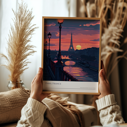 Paris France Sunset Art Poster