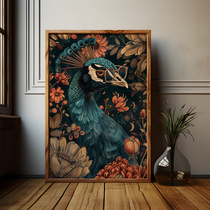 William Morris Style Peacock Painting Poster