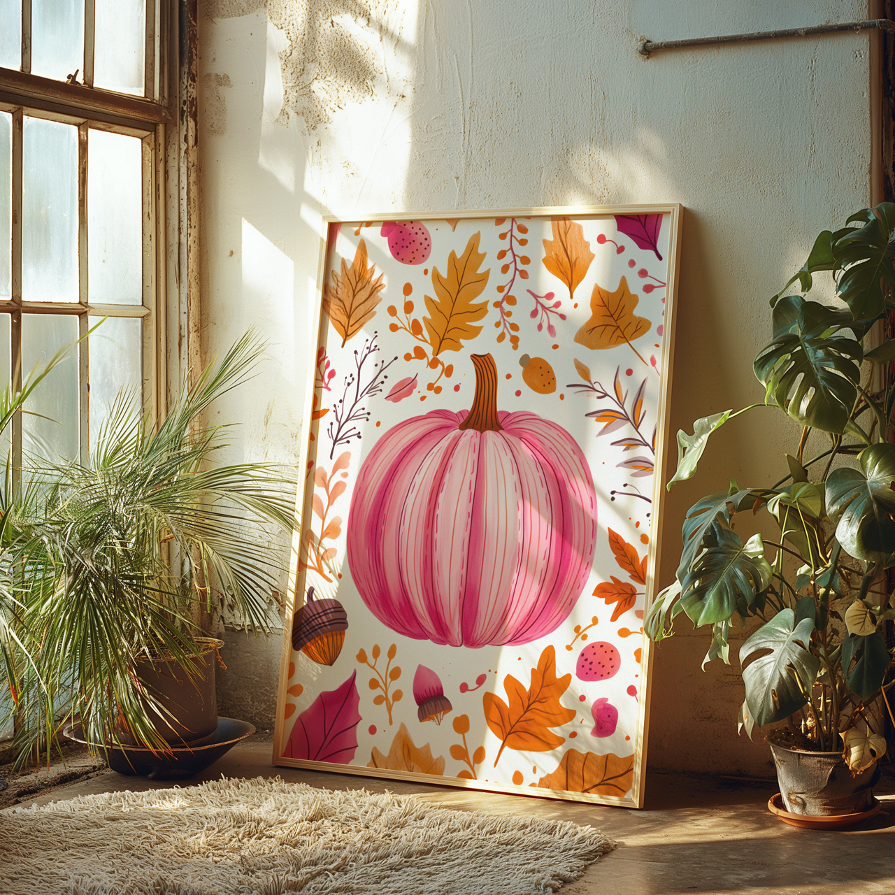 Modern Pink Pumpkin Autumn Poster