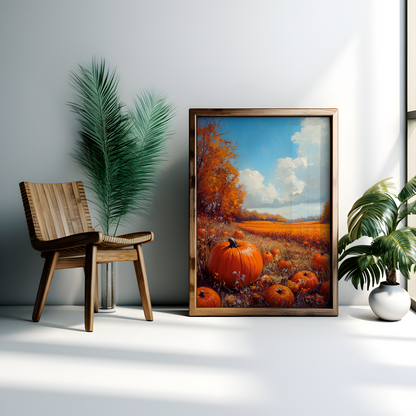 Pumpkin Field Autumn Poster