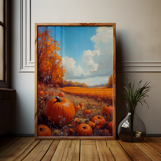 Pumpkin Field Autumn Poster