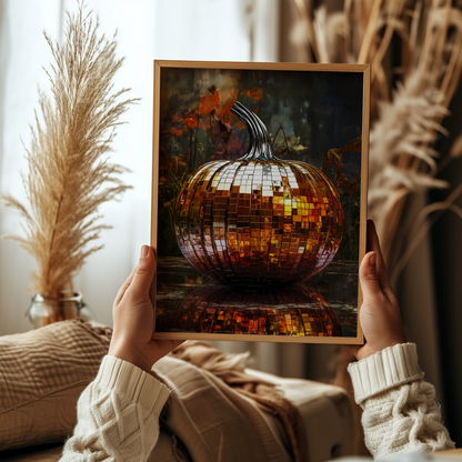 Disco Ball Pumpkin Painting Poster