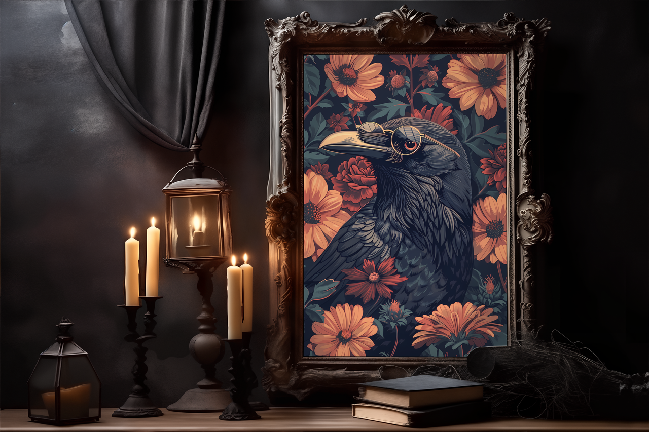 William Morris Style Gothic Raven Artwork