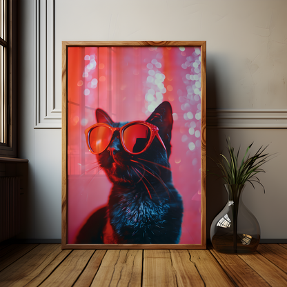 Red Sunglasses Cat Artwork Poster