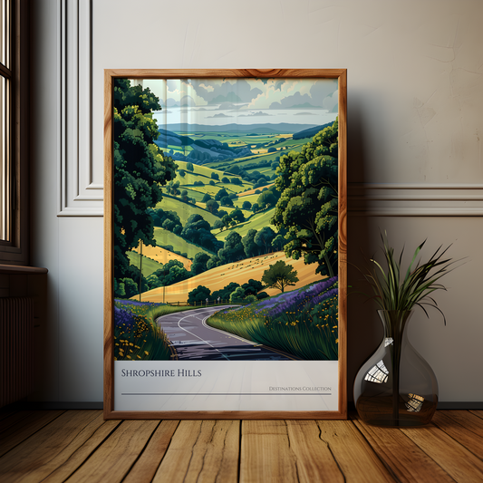 Illustration of Shropshire Hills Winding Road Poster