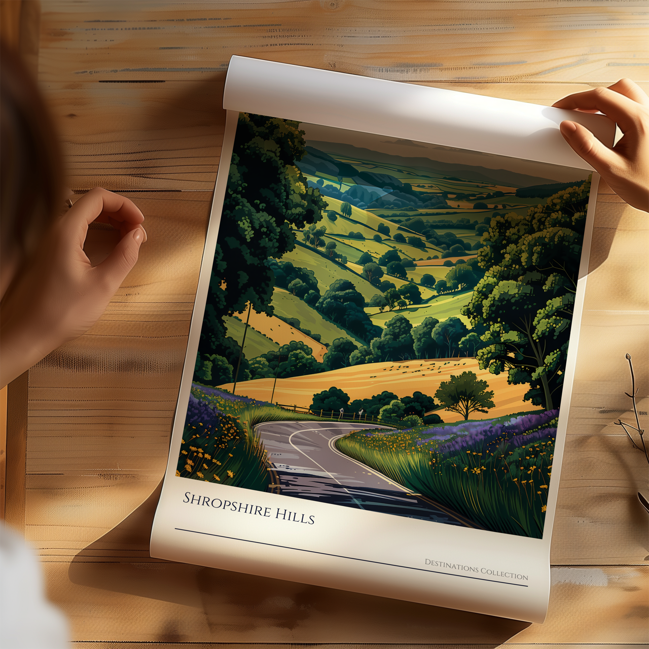 Illustration of Shropshire Hills Winding Road Poster