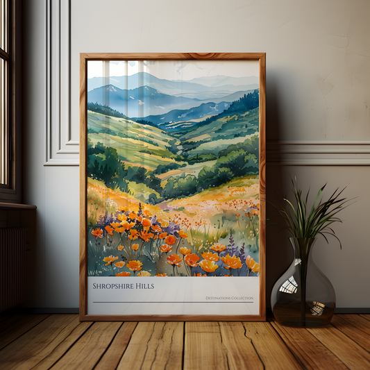 Watercolour Style Shropshire Hills Poster