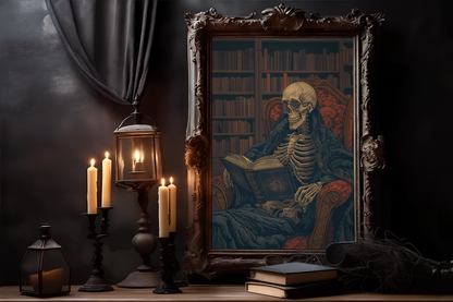 Gothic Library Skeleton Artwork Poster