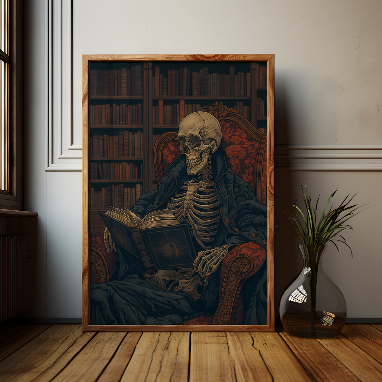 Gothic Library Skeleton Artwork Poster