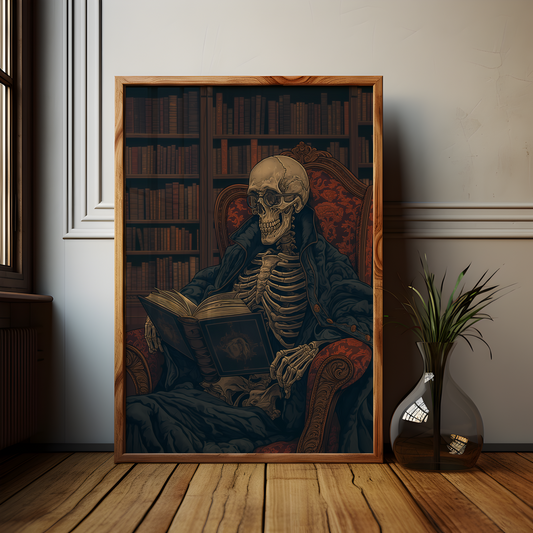 Gothic Library Skeleton Artwork Poster