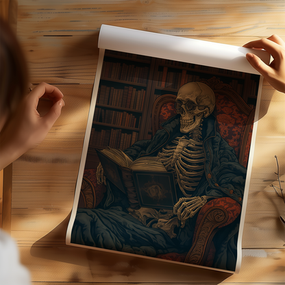 Gothic Library Skeleton Artwork Poster