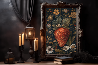 William Morris Style Strawberry Art Poster