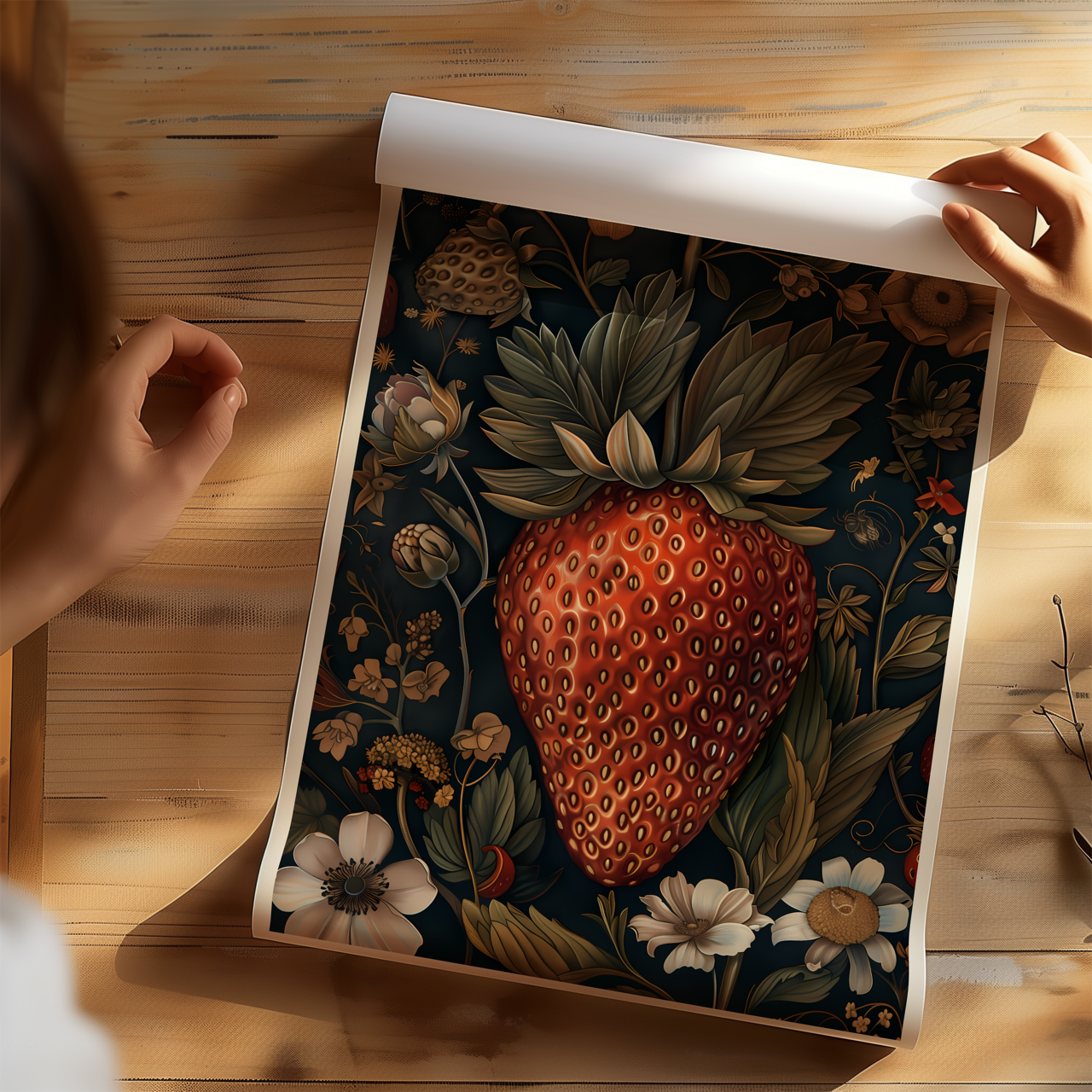 William Morris Style Strawberry Art Poster