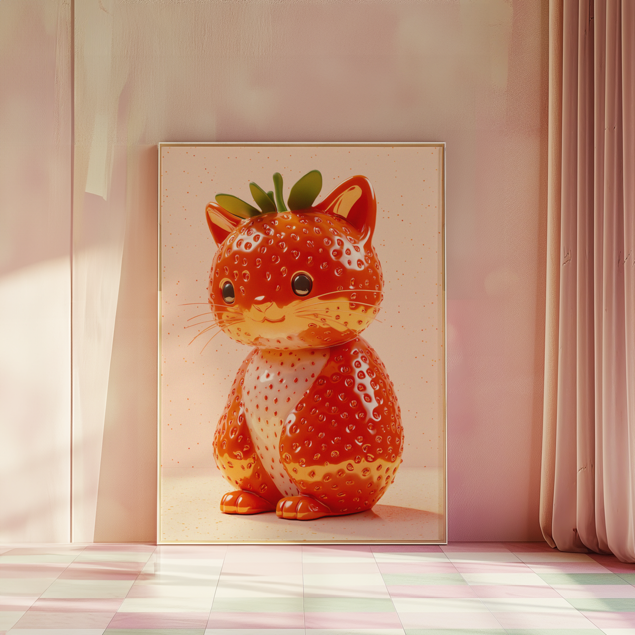 Giuseppe Acrimboldo Inspired Strawberry Cat Poster