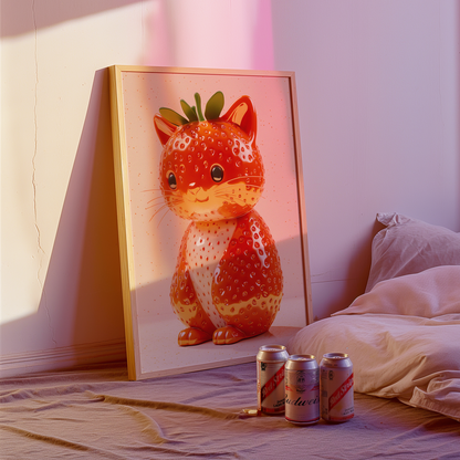 Giuseppe Acrimboldo Inspired Strawberry Cat Poster