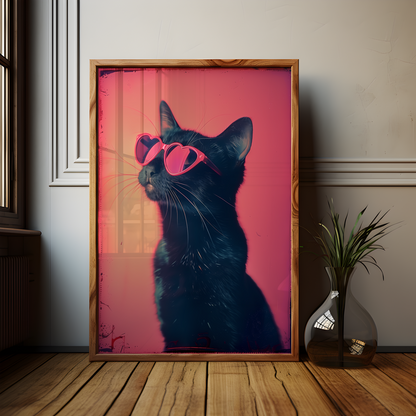 Red Heart Sunglasses Cat Poster