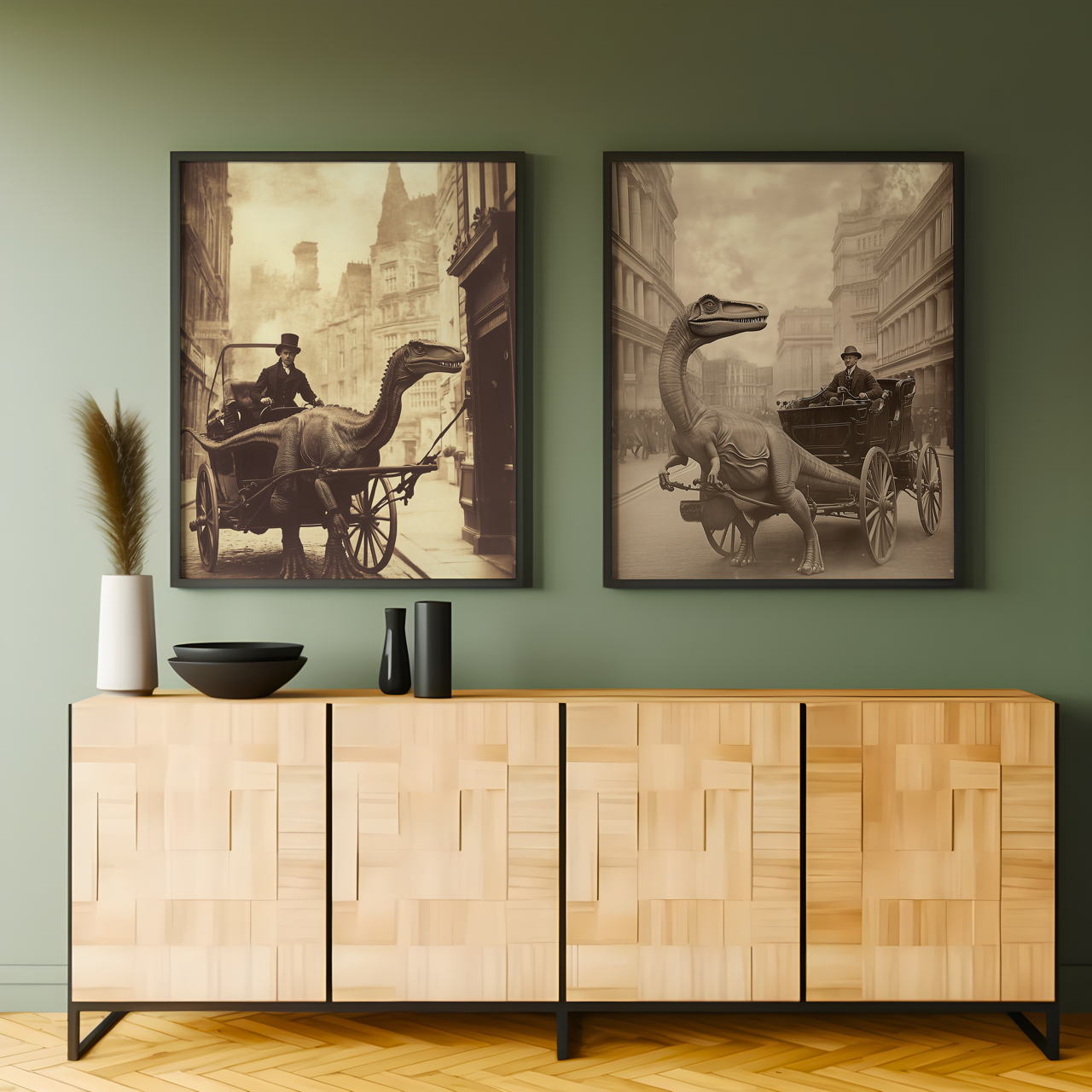 Alternative History Velociraptor Horse and Cart Poster