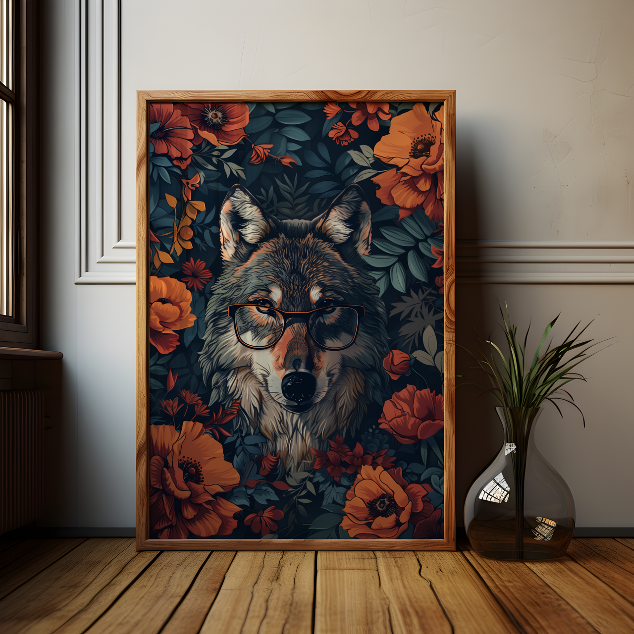 William Morris Style Eurasian Wolf Poster